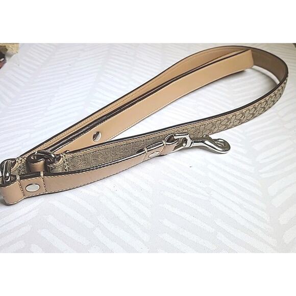 Coach Signature Leather Dog Leash 4005 Khaki Camel Rare Large 50" X 1" EUC - Picture 1 of 6